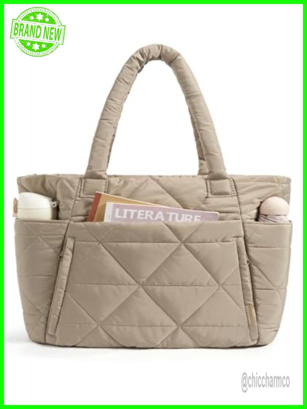 Puffer Tote Bag Lightweight Polyester 15.6" Laptop Work Travel
